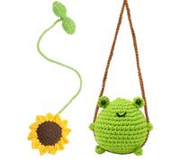 Sunflower and Frog Crochet Hanging Car Accessories, Handmade Crochet Car Pendants, Cute Rear View Mirror Hanging Ornament for Gift or Daily Use