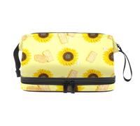 Sunflower and Haystack Double Layer Cosmetic Bag for Women and Girls, Travel Toiletry Bag Makeup Handy Pouch Organiser Bag with Brush Compartment