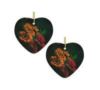 Sunflower And Rose Christmas Tree Ceramic Hanging Bauble Personalised Xmas Baubles Cute Christmas Ornaments Gifts For Kids Family Friends