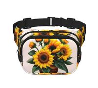 Sunflower and Rose print Fanny Pack Purse with Adjustable Strap Square Double Layer Waist Bag Belt Unisex Everywhere