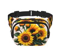 Sunflower and Rose Print Waist Pack Square Waist Bag Workout Hiking Running Travel Gym Pretty Zipper Fashion