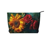 Sunflower and Rose Printed Makeup Bag Corduroy Travel Cosmetic Bags Cosmetic Case Toiletry Bag Organizer for Women Mom Girls