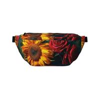 Sunflower and Rose Printed Waist Bag Adjustable Bum Bag Lightweight Travel Waist Fanny Pack Belt for Walking Cycling Hiking Travel