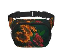 Sunflower and Rose Unisex Adjustable Waist Square Double Layer Waist Pack for Outdoor Activities Travelling Running Hiking