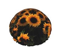 Sunflower and sunset (1) Print Shower Cap for Women & Men â€“ Reusable Double-Layer Bath Hair Cap with Elastic Strap L