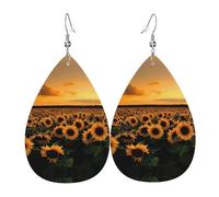 Sunflower And Sunset Earrings For Women Leather Dangle Lightweight Teardrop Earrings Jewelry For Women