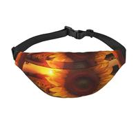 Sunflower and sunset Fanny Pack for Men Women Crossbody Waist Bag Everywhere Belt Bag Wallet Hip Bum Bag with Adjustable Strap Casual Chest Bag for Outdoor Hiking Cycling, Black, One Size