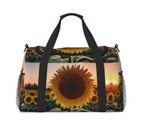 Sunflower and sunset Hand Travel Bag - Large Reusable Shopping Tote Bag, Perfect for Outdoor Activities, Sports, Camping & Groceries, Black, One Size