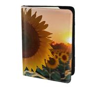 Sunflower And Sunset Print 5.5in Passport Travel Document Wallet Case Stylish Secure Men Women For Travelers, Black, One Size