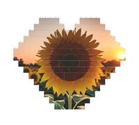 Sunflower and Sunset Print Art Brick Puzzle Heart Shaped DIY Building Blocks Set 3D Jigsaw Home Decor 53 Pieces