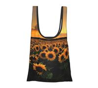 Sunflower and Sunset Print Foldable Reusable Grocery Bag Lightweight Shopping Tote for Groceries Travel Beach Eco-Friendly Compact Adventure Tote