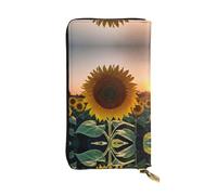 Sunflower and sunset Print Leather Long Clutch Wallet – Fashionable Personalized Wallet, Multiple Card Slots, Gift Ready, Black, One Size