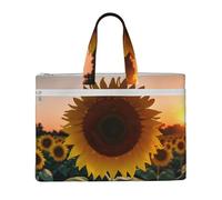 Sunflower And Sunset Print Lightweight Foldable Canvas Tote File Bag For Documents Office Supplies Work Travel