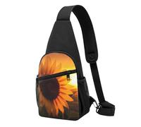 Sunflower and Sunset Printed Sling Backpacks Casual Crossbody Shoulder Bag Chest Pack for Men Women