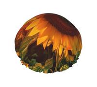 Sunflower and sunset Shower Cap Reusable Waterproof Shower Bonnet for Women Men Elastic Band Bath Hair Hat Double Layered Washable Bath Cap for All Hairstyles, Travel-Friendly