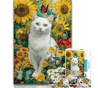 Sunflower And White Cat Jigsaw Puzzles for Adults 1000 Piece,Learning Educational Toys Family Games Gifts for Friends And Family 38x26cm
