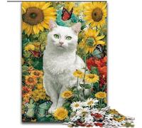 Sunflower And White Cat Jigsaw Puzzles for Teenagers 1000, Pattern Assembly Deal As Gifts for The Whole Family Suitable for And 14 (26x38cm)