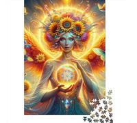 Sunflower Angel with Wings Jigsaw Puzzles Puzzles for Adults Kids. 1000 Pieces Whimsical Challenge Toy Educational Games Home Decoration for Educational Games Gifts 38x26cm/1000pcs