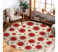 Sunflower Area Rug, Bohemian Modern Star Circle Summer Red Non-Slip Backing Home Floor Circle Print Carpet Rugs for Living Room Bedroom Hallway Office Decor 5' X 5'