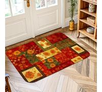Sunflower Area Rug, Fall Rustic Maple Leaf Pumpkin Fall Red Non-Slip Edge Binding Doormat Throw Rug Rectangle Bathroom Entryway Kitchen Bedside Decor 2' X 3'