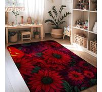 Sunflower Area Rug, Halloween Floral Pumpkin Flower Halloween Red Non-Slip Home Floor Rectangle Print Carpet Rugs for Living Room Bedroom Hallway Desk Office Decor 4' X 6'