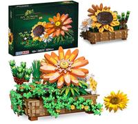 Sunflower Artificial Flower Building Set for Adults, Botanical Collection, Creepers Bonsai Tree Home Office Decor, Mothers day and Valentines Gift for Her and Women