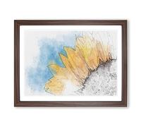Sunflower At The End Of Summer In Abstract Modern Art Framed Wall Art Print, Ready to Hang Picture for Living Room Bedroom Home Office Décor, Walnut A4 (34 x 25 cm)