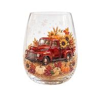 Sunflower Autumn Stemless Egg Shape Glass Tumbler Borosilicate | Wide Mouth Fall Harvest Pumpkin Scarecrow Maple Leaf Thanksgiving Drinkware Thick Base Clear Cup