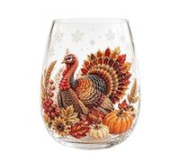 Sunflower Autumn Stemless Egg Shape Glass Tumbler Borosilicate | Wide Mouth Fall Harvest Pumpkin Scarecrow Maple Leaf Thanksgiving Drinkware Thick Base Clear Cup