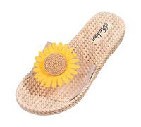 Sunflower Beach Foreign Trade Slippers Women's Lightweight Slippers for Warm Days Comfortable Terry Cloth Sandals with Soft Sole Fashionable Leisure Shoes for Holiday Everyday, yellow, 8 UK