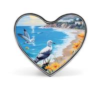 Sunflower Beach of La Concha Seagull Sea Funny Lapel Pins Heart Button Brooch Badge Pin Hat Clothes Bag Jewelry for Men Women