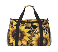 Sunflower Bee Flower Polka Dot Waterproof Weekender Bags Duffel Bag Large Carry On Hand Luggage Bags Foldable Tote Bag for Travel Sports Gym Dance