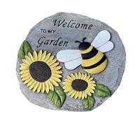 Sunflower Bee Garden Stepping Stone, 26x26cm Weather-Resistant Resin Walkway Paver, Hand-Painted Welcome Decorative Stone for Garden Pathway, Lawn, Patio, Outdoor Landscaping & Yard Decor