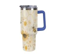 Sunflower Bee Honeycombs Coffee Cup Travel Mug Car Insulated Water Bottle with Lid and Straw 40oz