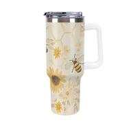 Sunflower Bee Honeycombs Coffee Cup Travel Mug Car Insulated Water Bottle with Lid and Straw 40oz