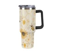 Sunflower Bee Honeycombs Coffee Cup Travel Mug Car Insulated Water Bottle with Lid and Straw 40oz