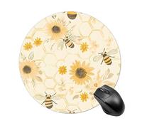 Sunflower Bee Honeycombs Round Mouse Mat Pad Slim Anti-Slip Office Desk Accessories 7.8 Inches
