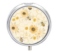 Sunflower Bee Honeycombs Round Pill Box Organiser 3 Compartment Medicine Case
