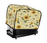 Sunflower Bee On Retro Toaster Cover 4 Slice Dust Cover for Bread Machine,Small Kitchen Appliance