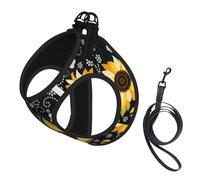 Sunflower Bee Print Adjustable Harness Leash Set For Cats And Dogs, Soft Breathable Kitten Puppy Mesh Vest With Reflective Design, Escape-Proof Lead For Small Pets Walking Training