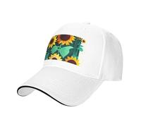 Sunflower bee Print Adjustable Size Sandwich Baseball Cap Breathable Unisex Casual Hat Daily Use Sport White