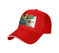 Sunflower bee Print Adjustable Size Sandwich Baseball Cap Breathable Unisex Casual Hat Daily Use Sport Red