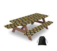 Sunflower Bee Print Picnic Table Bench Cover Outdoor Waterproof Protector For Summer Camping