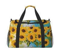 Sunflower Bee Retro Waterproof Weekender Bags Duffel Bag Large Carry On Hand Luggage Bags Foldable Tote Bag for Travel Sports Gym Dance