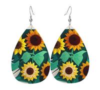 Sunflower Bee Teardrop Faux Leather Earrings Set For Women Printed Lightweight Dangle Drop Pierced Girls