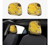 Sunflower Bee Yellow Head Rest Cover Car Accessories, 2 Pcs Car Seat Headrest Cover, Washable Headrest Protector Universal Fit To All Car Suvs Truck Van Vehicles Auto