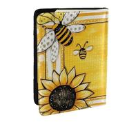 Sunflower Bee Yellow Printed Passport Holder,Travel Pu Leather Passport Cover Case Organiser for Men Women,6.5 Inch