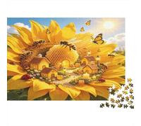 Sunflower Beehive Village 1000 Piece Jigsaw Puzzle Paper for Adults Relaxing Focus Family Decor Seasonal Gift Nature Scene 52x38cm/1000pcs