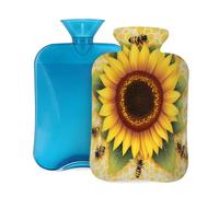 Sunflower Bees Abstract Honeycomb Hot Water Bottle with Cover, 2L PVC Hot Water Bag with Soft Cover, Reusable Heating Pad for Pain Relief Warm Hands Waist Abdomen Feet & Bed
