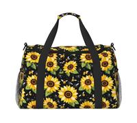 Sunflower Bees Print Foldable Carry On Tote Large Capacity Hand Carry Bag for Airplane Weekend Getaways